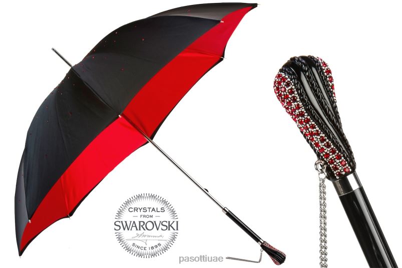 مظلة | 185n plat-26 plat-34 s8 - مظلة سواروفسكي سوداء مع جزء داخلي أحمر وقماش مزدوج PASOTTI Z446V547