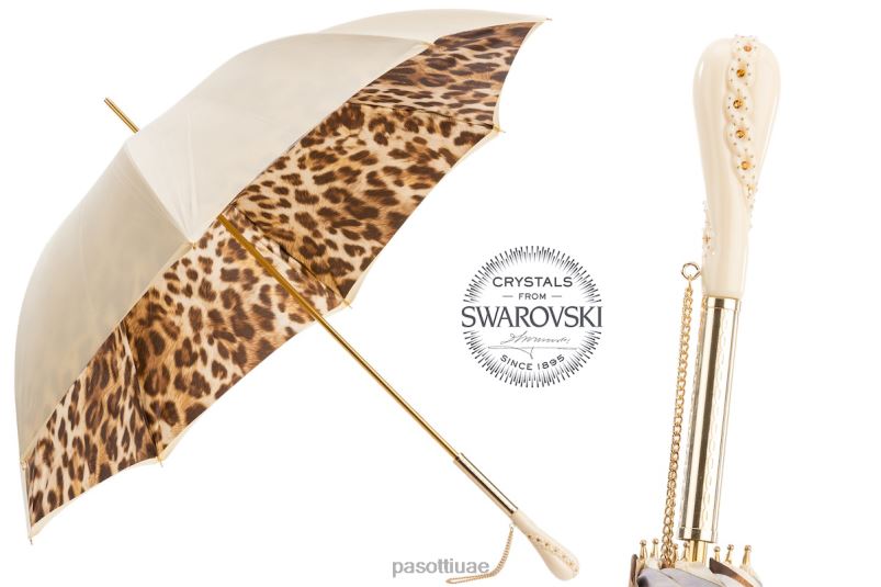 مظلة | 189 52417-11 z5 - مظلة بطباعة جلد الفهد باللون الأبيض الكريمي، قماش مزدوج PASOTTI Z446V424